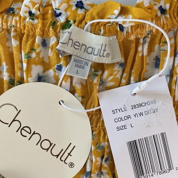 Chenault Fall Floral Smocked Square Neck Top Crochet Trim Wide Flare Sleeve Boho - Picture 13 of 15